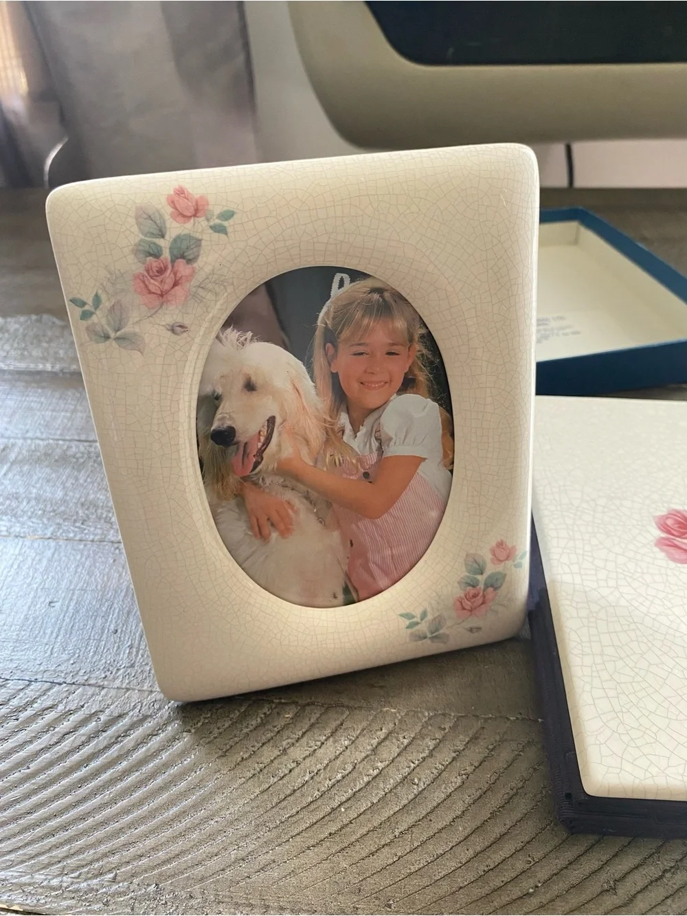 Vintage Melannco Floral Crackle Glaze Picture Frame & Photo Album Cottage Granny